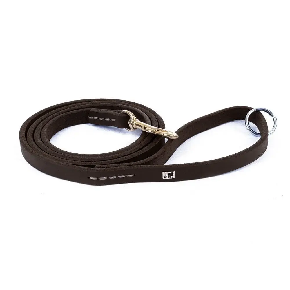 Doggie Eğitim Serisi Yağlı Gerçek Deriden El Yapımı Eğitim Köpek Gezdirme Kayışı 1,1x180cm - Oil Brown