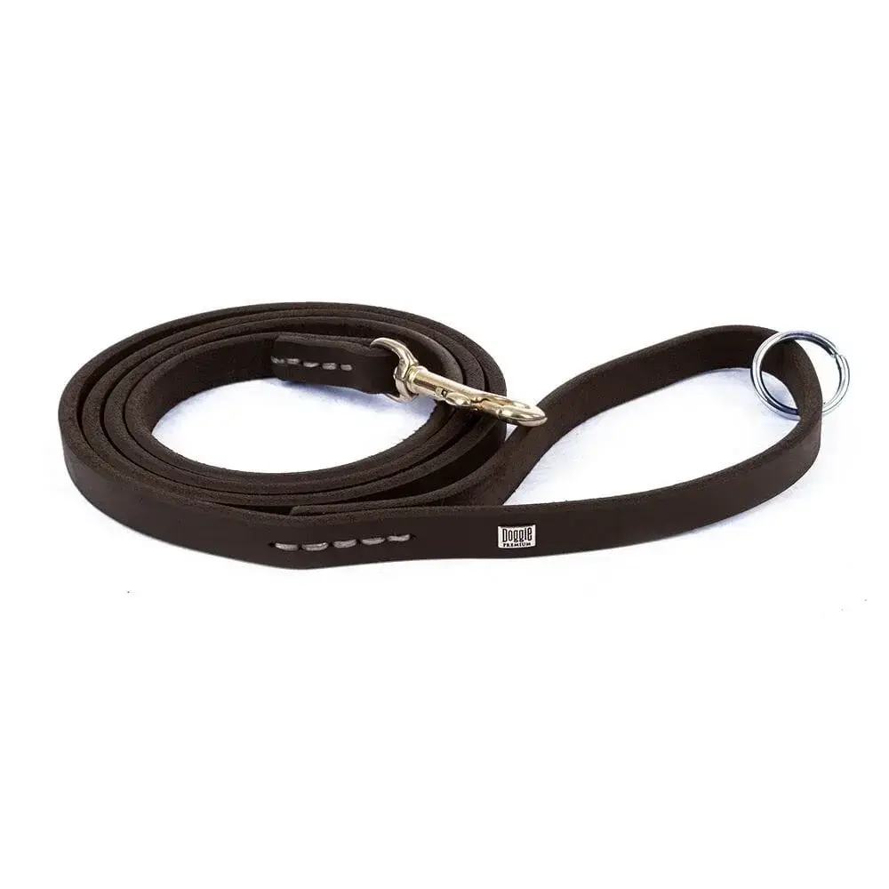 Doggie Eğitim Serisi Yağlı Gerçek Deriden El Yapımı Eğitim Köpek Gezdirme Kayışı 1,4x180cm - Oil Brown