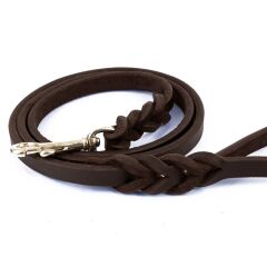 Doggie Eğitim Serisi Örgülü Model Yağlı Gerçek Deriden El Yapımı Eğitim Köpek Gezdirme Kayışı 1,4x180cm - Oil Brown