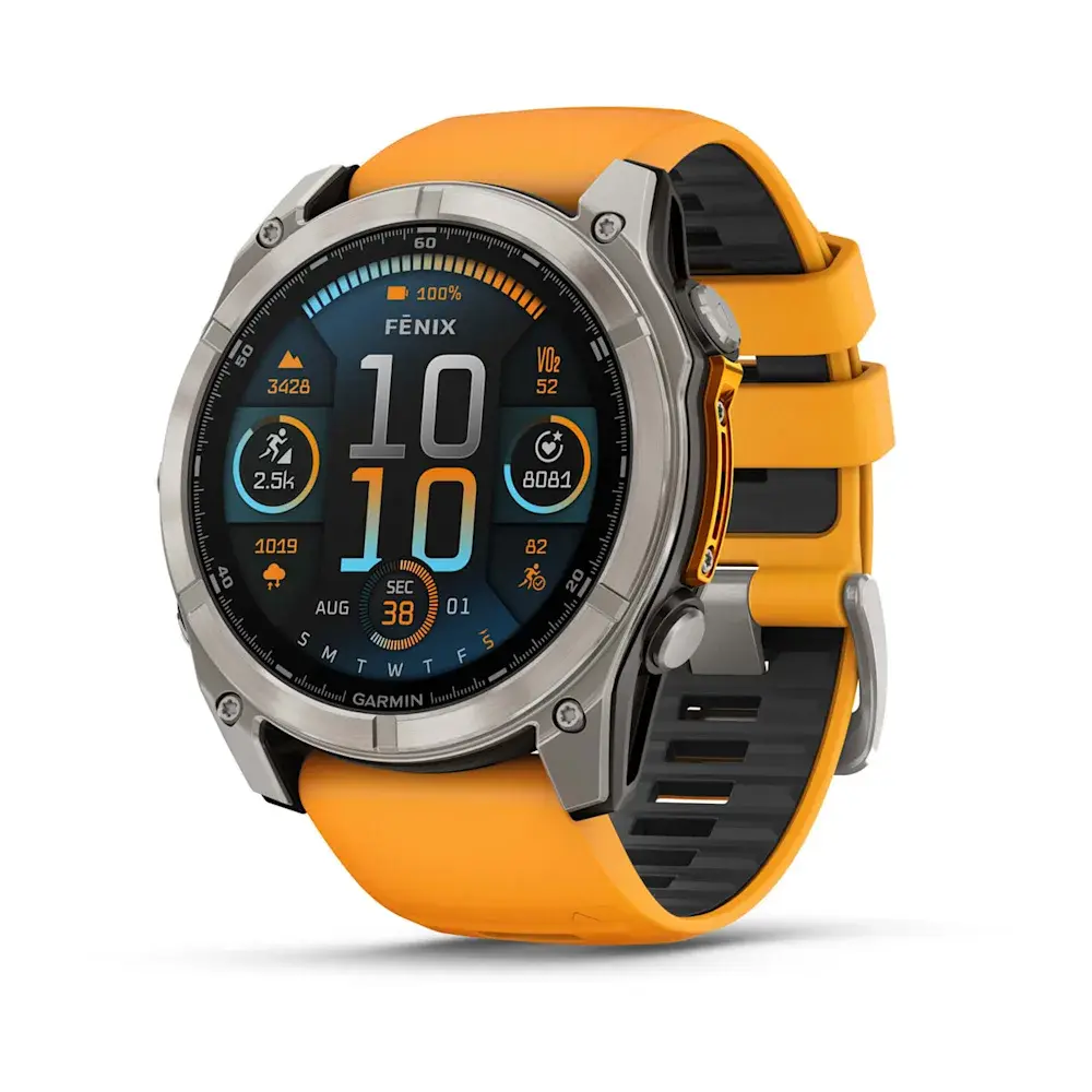 fenix 8 - 51 mm, AMOLED Sapphire, Titanyum Turuncu/Grafit Kayışlı