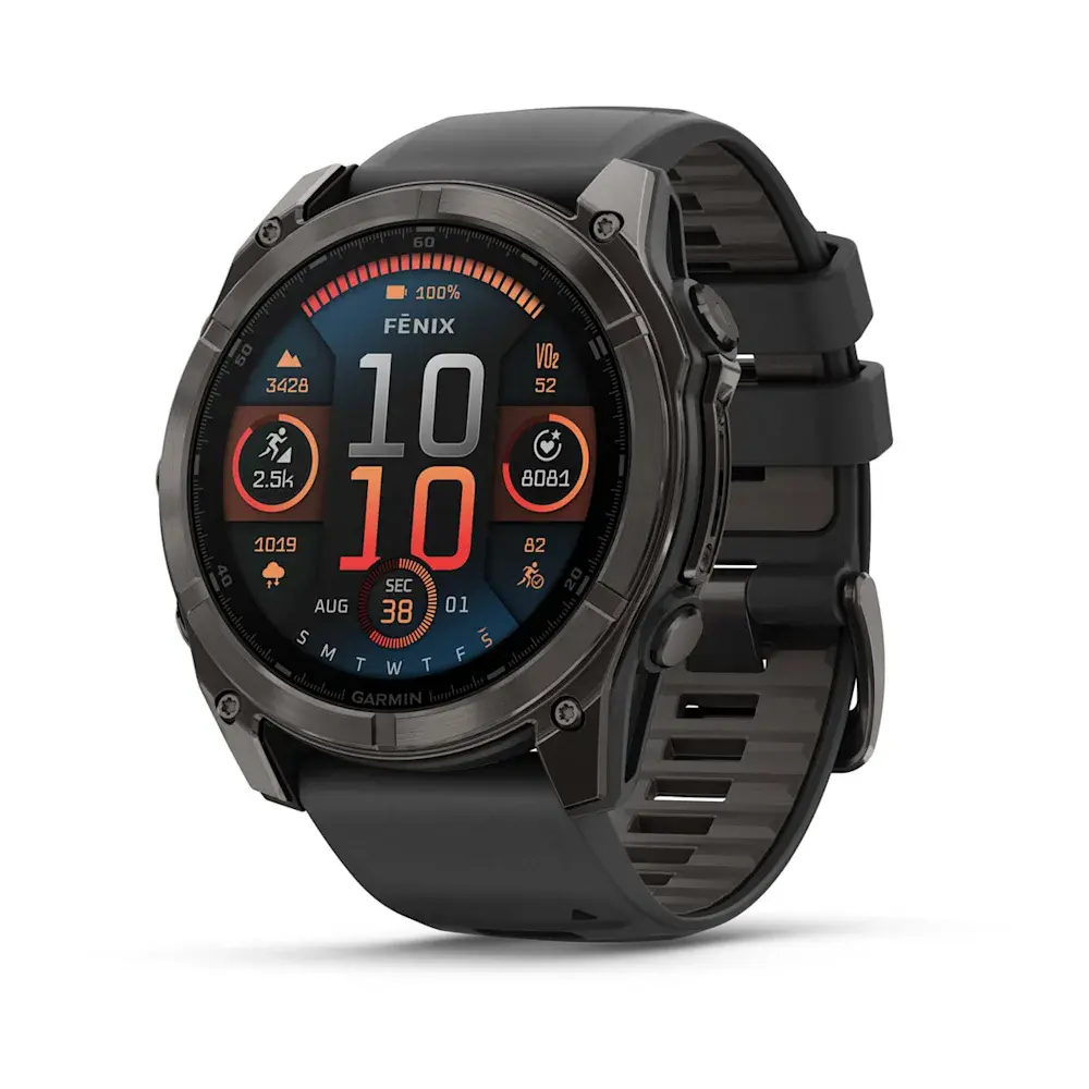 fenix 8 - 51 mm, AMOLED Sapphire, Karbon Gri DLC, Siyah/Gri Silikon Kayışlı